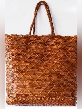 Dragon Diffusion tan Corso Woven Leather Tote Small Tan Basket Bag Lined rare
